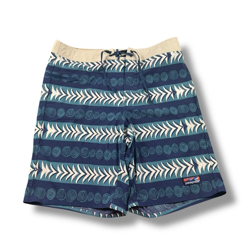 Patagonia Mens Stretch Wavefarer Boardshorts Tree Rings Stone Blue 21" Sz 35 EUC